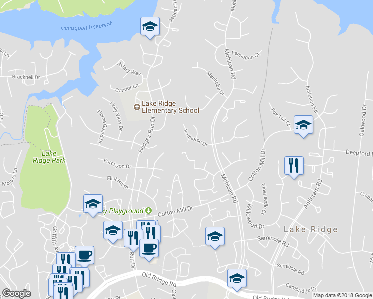 map of restaurants, bars, coffee shops, grocery stores, and more near 3248 Foothill Street in Woodbridge
