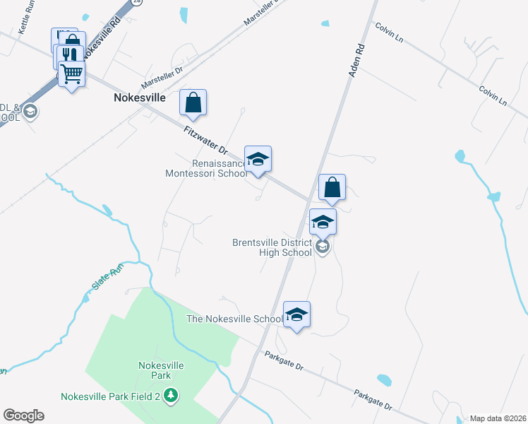 map of restaurants, bars, coffee shops, grocery stores, and more near 12617 Fitzwater Drive in Nokesville
