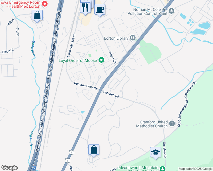 map of restaurants, bars, coffee shops, grocery stores, and more near 7891 Cranford Farm Circle in Lorton