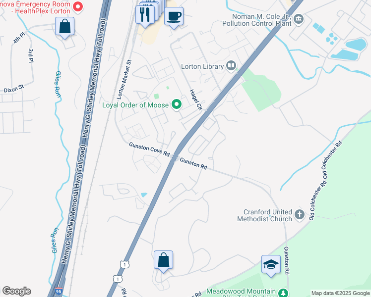 map of restaurants, bars, coffee shops, grocery stores, and more near 7891 Cranford Farm Circle in Lorton