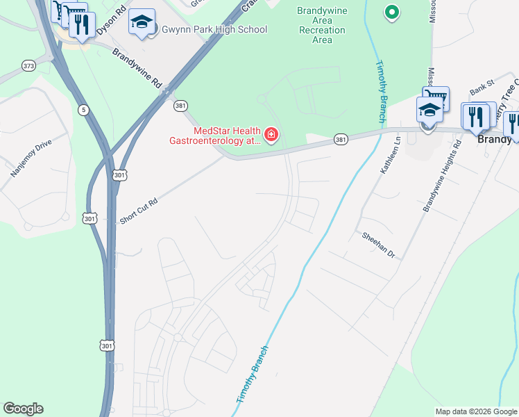 map of restaurants, bars, coffee shops, grocery stores, and more near 14211 Mattawoman Drive in Brandywine