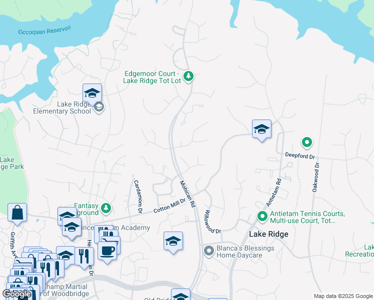map of restaurants, bars, coffee shops, grocery stores, and more near 3145 Ironhorse Drive in Woodbridge