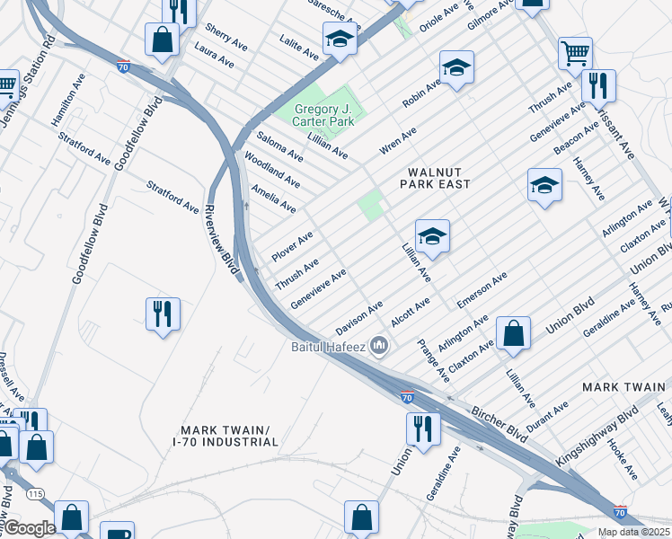 map of restaurants, bars, coffee shops, grocery stores, and more near 4773 Genevieve Avenue in St. Louis
