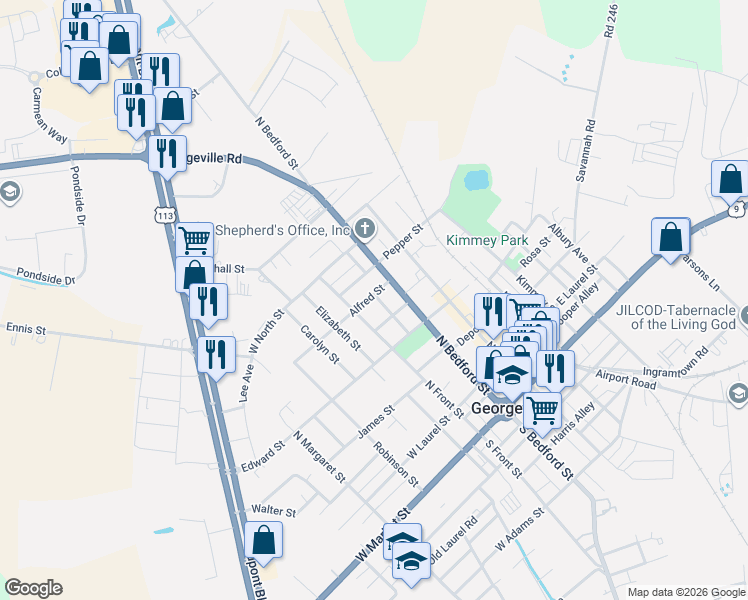 map of restaurants, bars, coffee shops, grocery stores, and more near 2 Alfred Street in Georgetown
