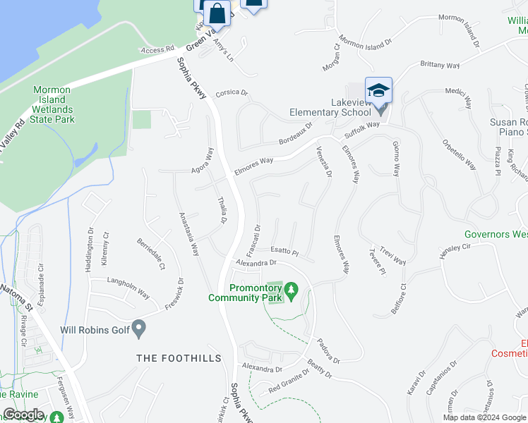 map of restaurants, bars, coffee shops, grocery stores, and more near 2151 Frascati Drive in El Dorado Hills