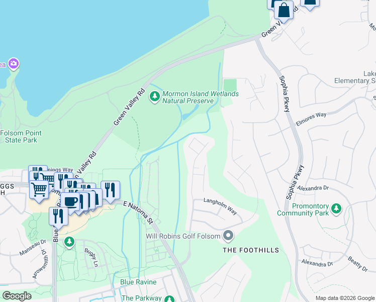 map of restaurants, bars, coffee shops, grocery stores, and more near 1713 Dornie Circle in Folsom