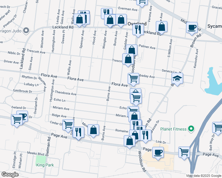 map of restaurants, bars, coffee shops, grocery stores, and more near 9441 Cote Brilliante Avenue in St. Louis