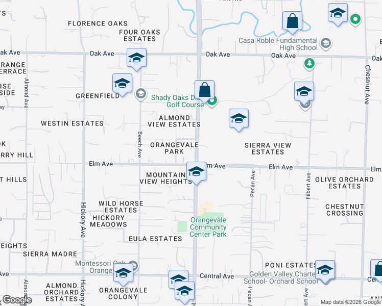 map of restaurants, bars, coffee shops, grocery stores, and more near 7025 Hazel Avenue in Orangevale