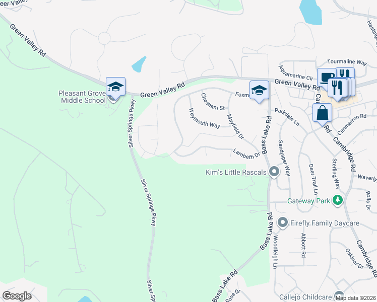 map of restaurants, bars, coffee shops, grocery stores, and more near 3505 Lambeth Drive in Rescue