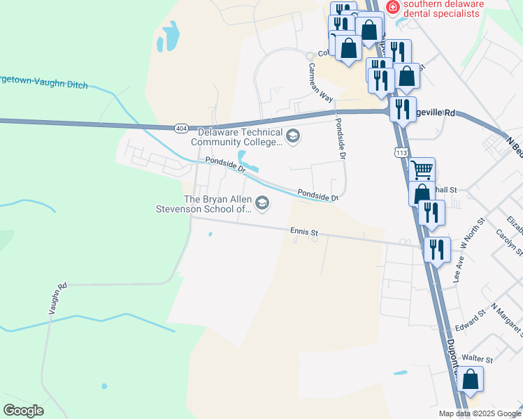 map of restaurants, bars, coffee shops, grocery stores, and more near 20346 Ennis Street in Georgetown