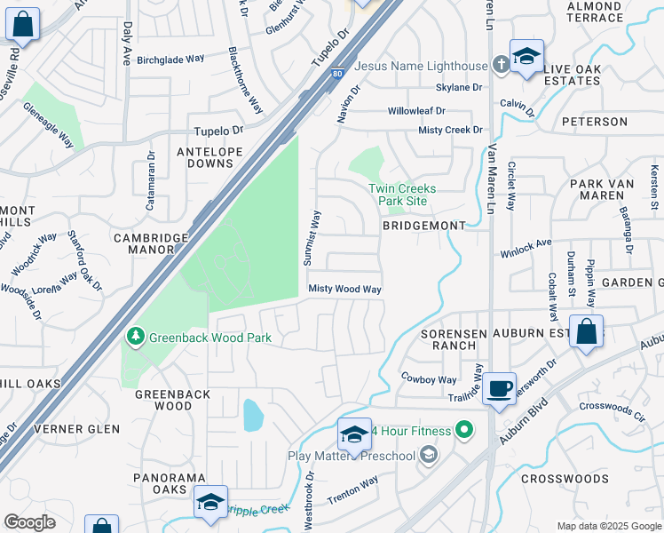 map of restaurants, bars, coffee shops, grocery stores, and more near 6341 Shady Springs Way in Citrus Heights