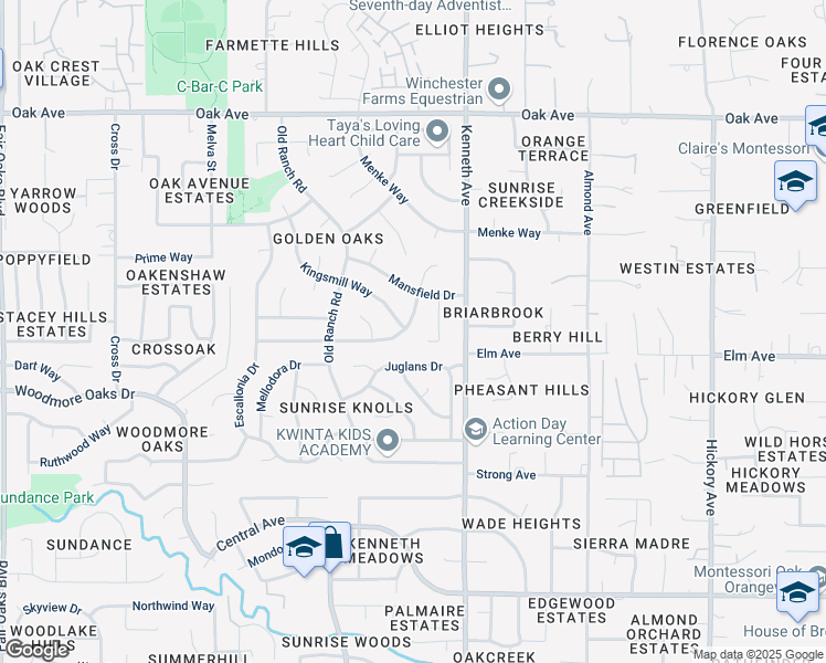 map of restaurants, bars, coffee shops, grocery stores, and more near 8400 Cranford Way in Citrus Heights