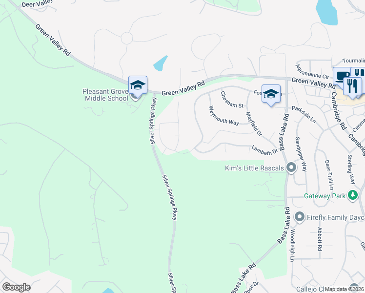 map of restaurants, bars, coffee shops, grocery stores, and more near 3433 Foxmore Lane in Rescue