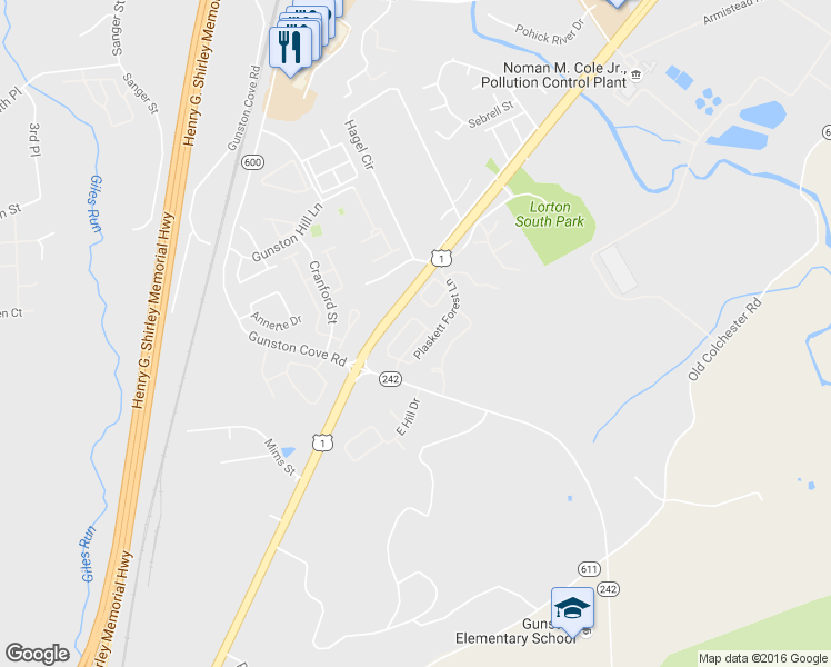 map of restaurants, bars, coffee shops, grocery stores, and more near 7910 Cranford Farm Circle in Lorton