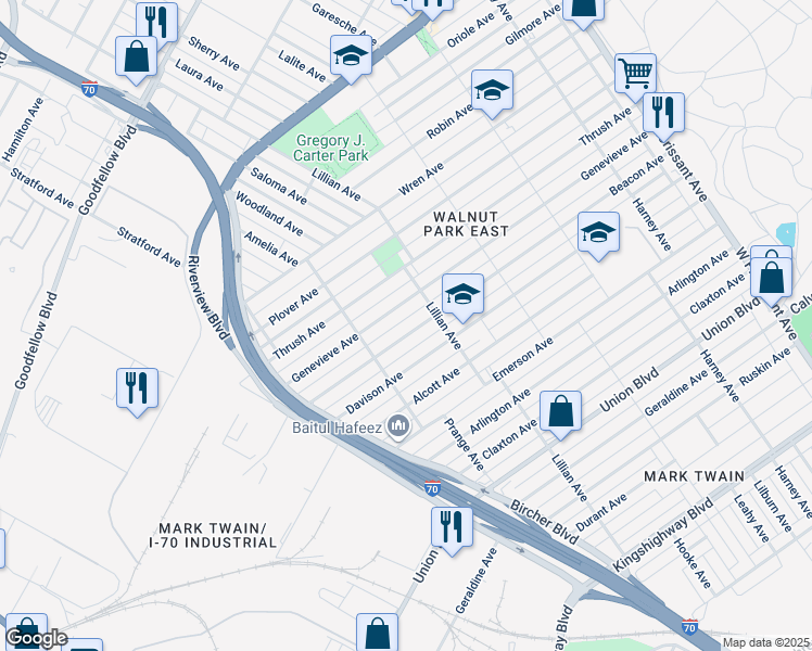 map of restaurants, bars, coffee shops, grocery stores, and more near 4947 Beacon Avenue in St. Louis