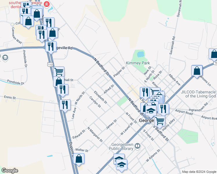 map of restaurants, bars, coffee shops, grocery stores, and more near 2 Alfred Street in Georgetown