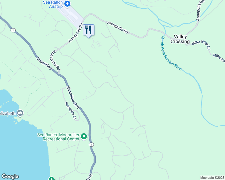 map of restaurants, bars, coffee shops, grocery stores, and more near 35226 Fly Cloud Road in Sea Ranch
