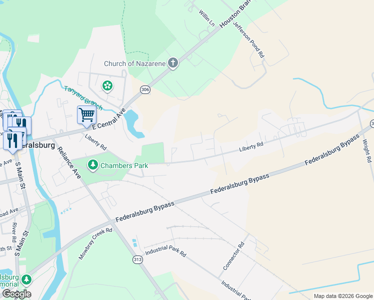 map of restaurants, bars, coffee shops, grocery stores, and more near 320 Liberty Rd in Federalsburg