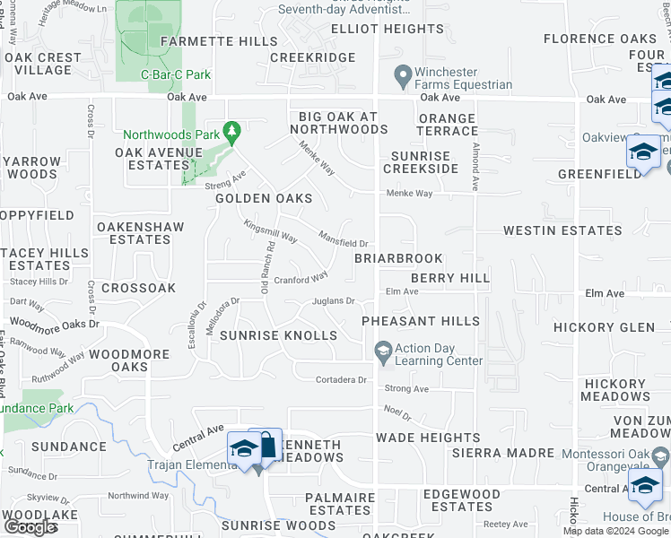 map of restaurants, bars, coffee shops, grocery stores, and more near 8404 Cranford Way in Citrus Heights