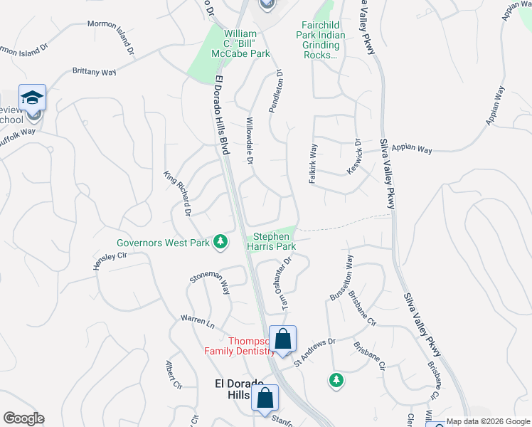map of restaurants, bars, coffee shops, grocery stores, and more near 1000 Emerald Hills Court in El Dorado Hills
