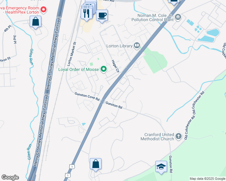 map of restaurants, bars, coffee shops, grocery stores, and more near 7881 Cranford Farm Circle in Lorton