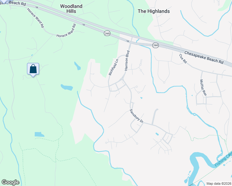 map of restaurants, bars, coffee shops, grocery stores, and more near 8133 Woodland Lane in Chesapeake Beach