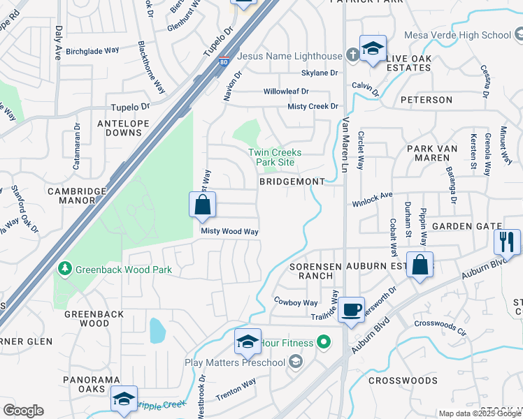 map of restaurants, bars, coffee shops, grocery stores, and more near 6924 Sunburst Way in Citrus Heights