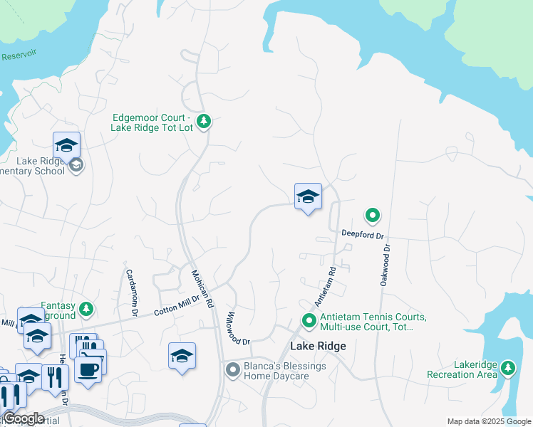 map of restaurants, bars, coffee shops, grocery stores, and more near 11949 Cotton Mill Drive in Woodbridge