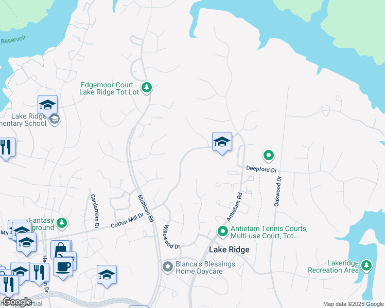map of restaurants, bars, coffee shops, grocery stores, and more near 11949 Cotton Mill Dr in Woodbridge