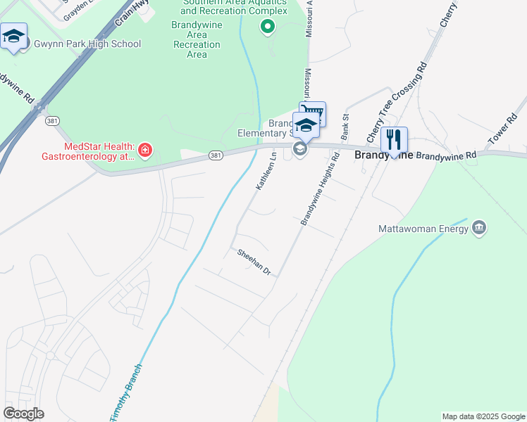 map of restaurants, bars, coffee shops, grocery stores, and more near 8806 Charm Court in Brandywine