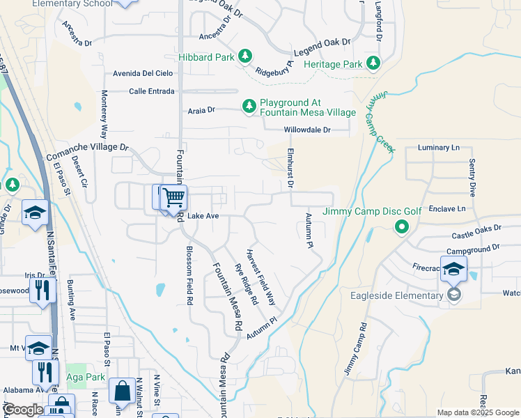 map of restaurants, bars, coffee shops, grocery stores, and more near 7325 Oakshire Way in Fountain