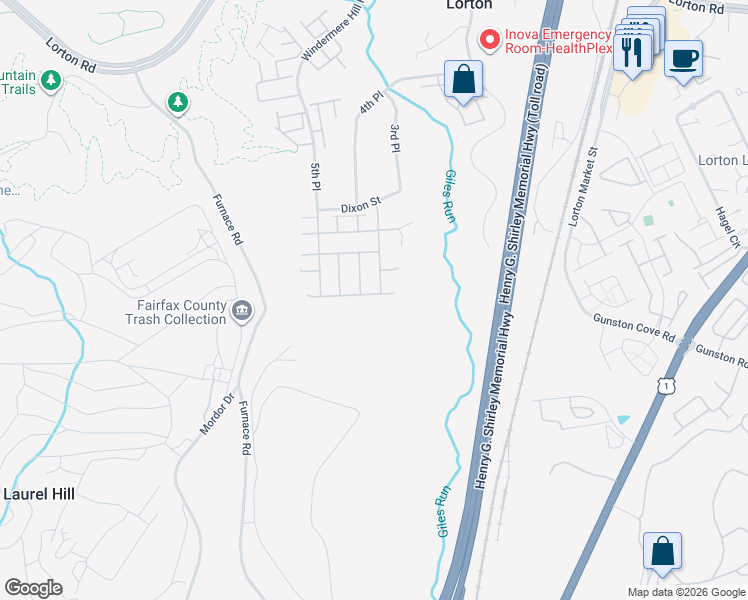 map of restaurants, bars, coffee shops, grocery stores, and more near 8409 Whitehaven Court in Lorton