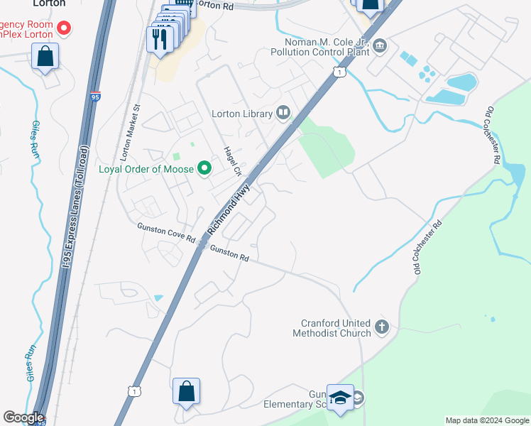 map of restaurants, bars, coffee shops, grocery stores, and more near 9725 Plaskett Forest Lane in Lorton