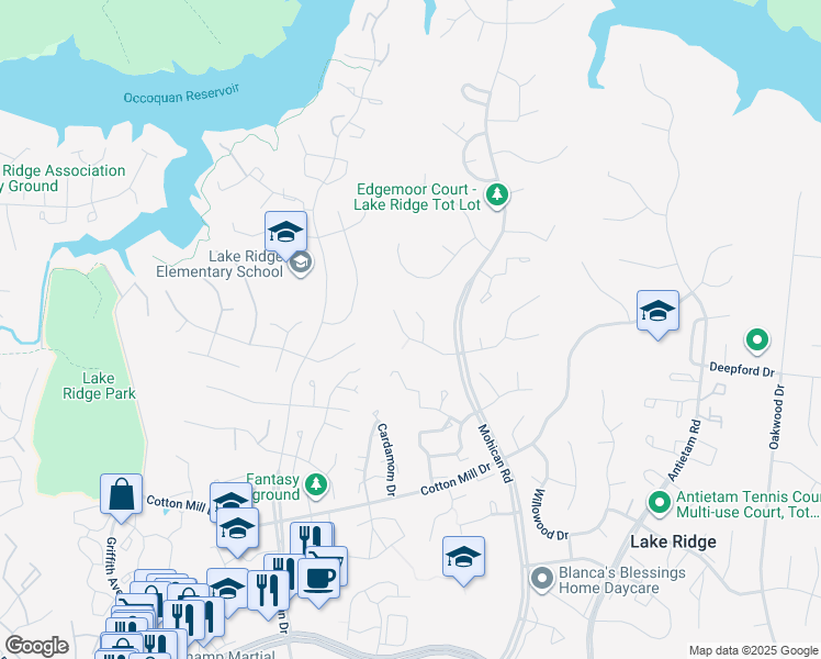 map of restaurants, bars, coffee shops, grocery stores, and more near 3162 Ironhorse Drive in Woodbridge