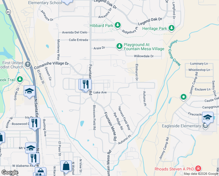 map of restaurants, bars, coffee shops, grocery stores, and more near 7344 Lake Avenue in Fountain