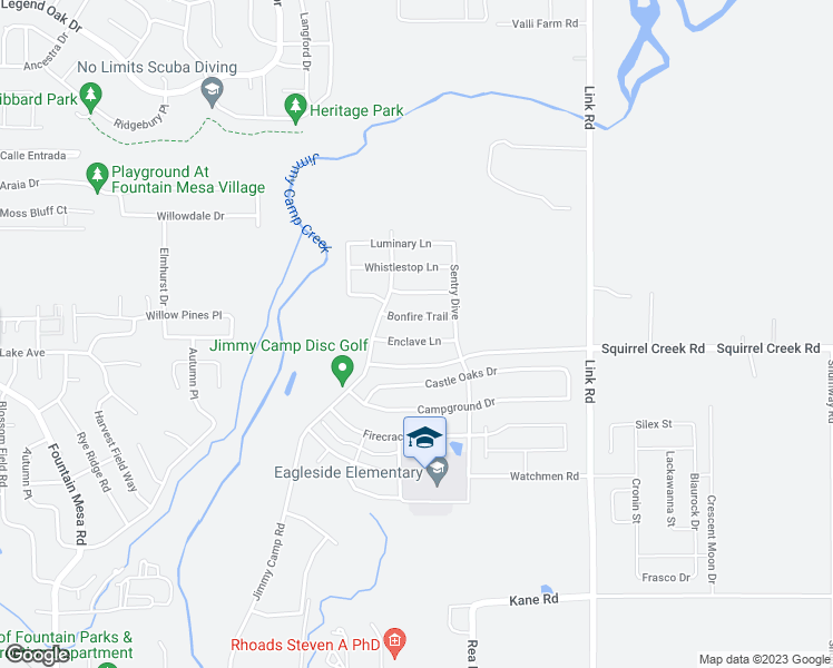 map of restaurants, bars, coffee shops, grocery stores, and more near 7948 Enclave Lane in Fountain