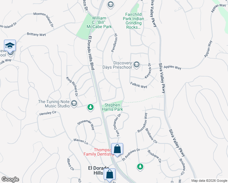 map of restaurants, bars, coffee shops, grocery stores, and more near 2667 Riviera Circle in El Dorado Hills