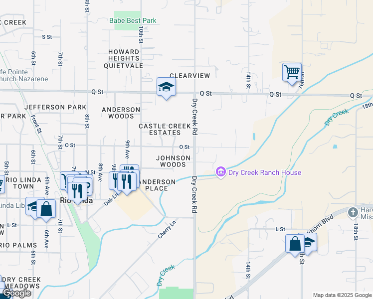 map of restaurants, bars, coffee shops, grocery stores, and more near 6950 Alvilde Court in Rio Linda
