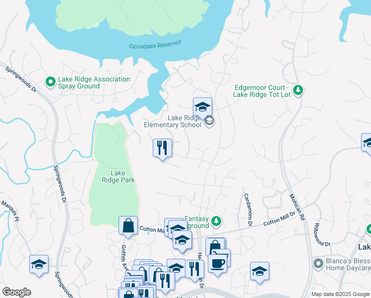 map of restaurants, bars, coffee shops, grocery stores, and more near 11990 Holly View Drive in Woodbridge