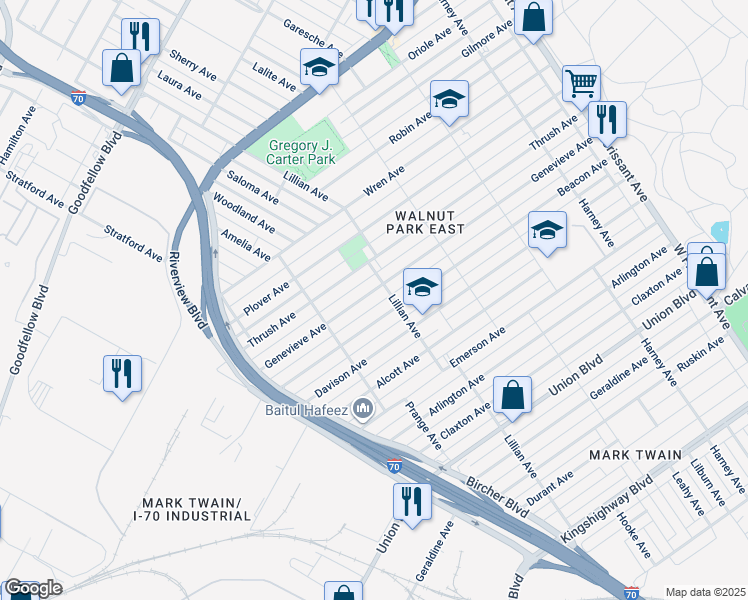 map of restaurants, bars, coffee shops, grocery stores, and more near 4947 Beacon Avenue in St. Louis