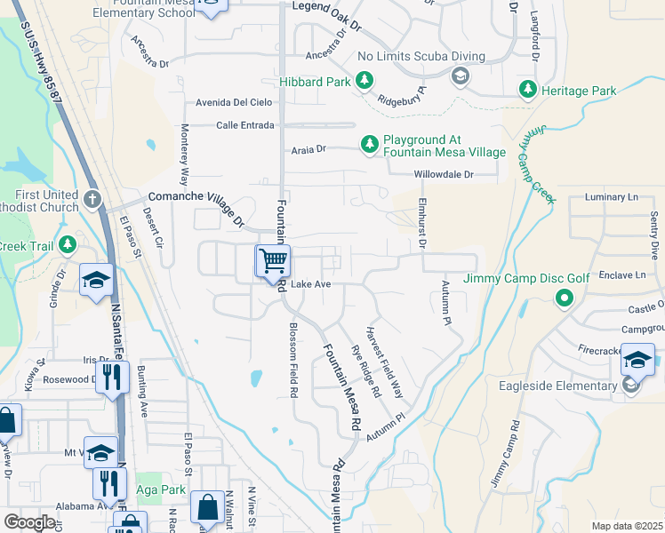 map of restaurants, bars, coffee shops, grocery stores, and more near 7326 Legacy Point in Fountain