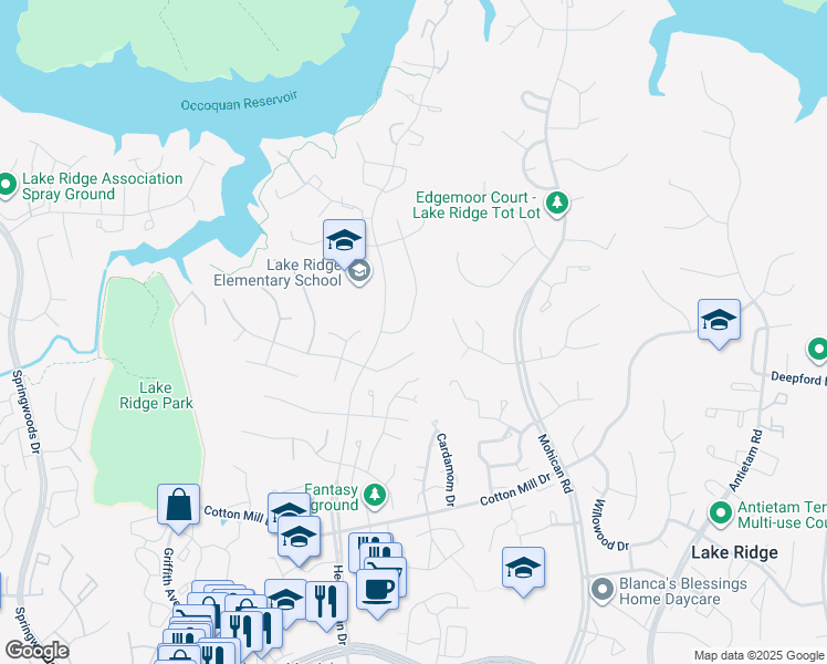 map of restaurants, bars, coffee shops, grocery stores, and more near 11835 Parliment Drive in Woodbridge