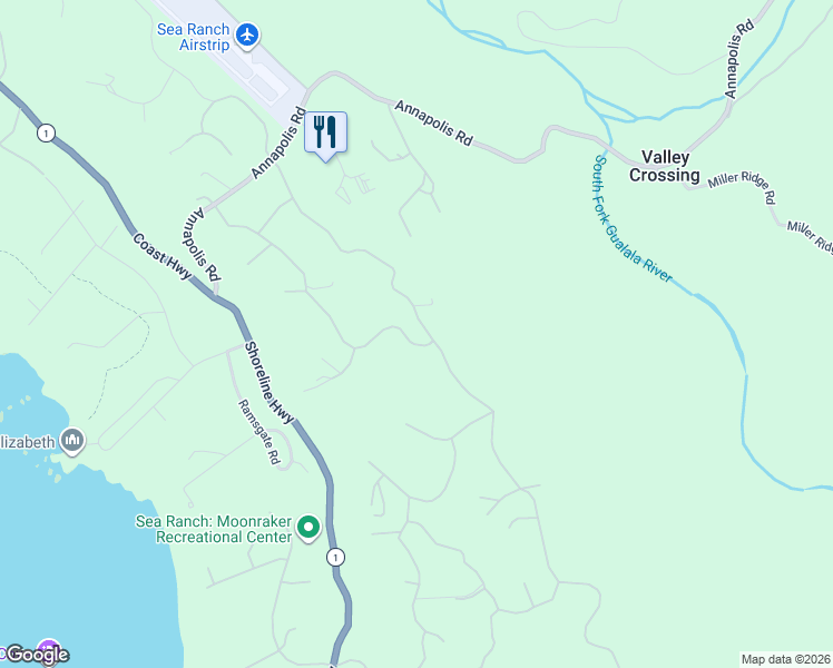 map of restaurants, bars, coffee shops, grocery stores, and more near 35226 Fly Cloud Road in Sea Ranch