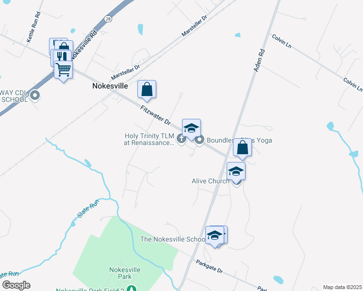 map of restaurants, bars, coffee shops, grocery stores, and more near 12625 Fitzwater Drive in Nokesville
