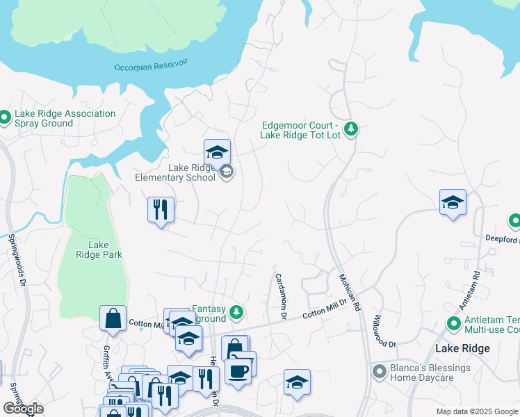 map of restaurants, bars, coffee shops, grocery stores, and more near 11835 Parliment Drive in Woodbridge