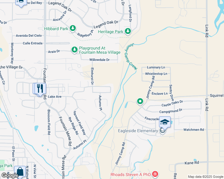 map of restaurants, bars, coffee shops, grocery stores, and more near 7475 Wind Haven Trail in Fountain