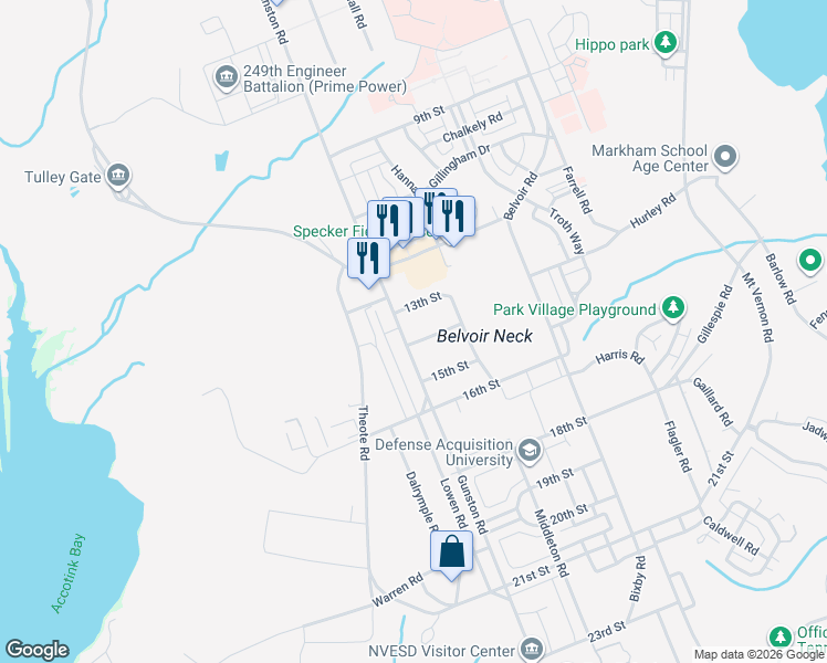 map of restaurants, bars, coffee shops, grocery stores, and more near in Fort Belvoir
