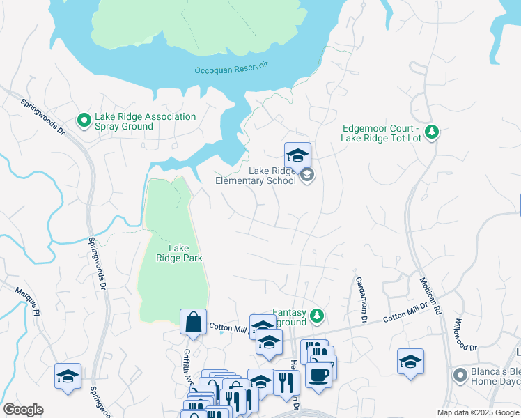 map of restaurants, bars, coffee shops, grocery stores, and more near 11991 Home Guard Drive in Woodbridge