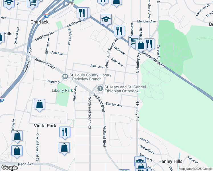map of restaurants, bars, coffee shops, grocery stores, and more near 2303 Elco Avenue in St. Louis