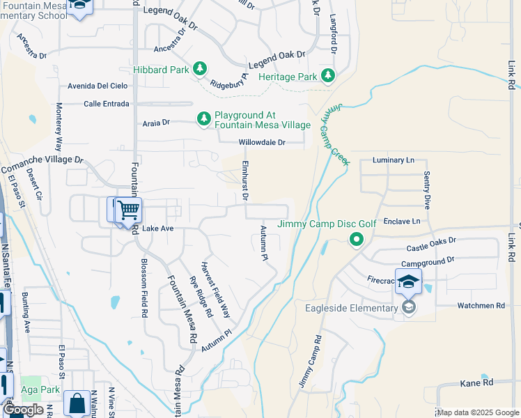 map of restaurants, bars, coffee shops, grocery stores, and more near 7431 Willow Pines Place in Fountain